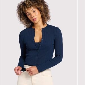 Nuuds Pointelle Cardigan In Navy